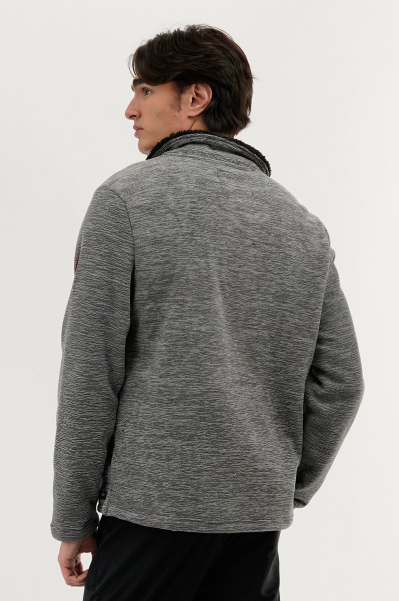 Canada Weather Gear Sherpa Lined 1/4 Zip Pullover Sweater - Grey - Mens Pullover Sweaters - International Clothiers