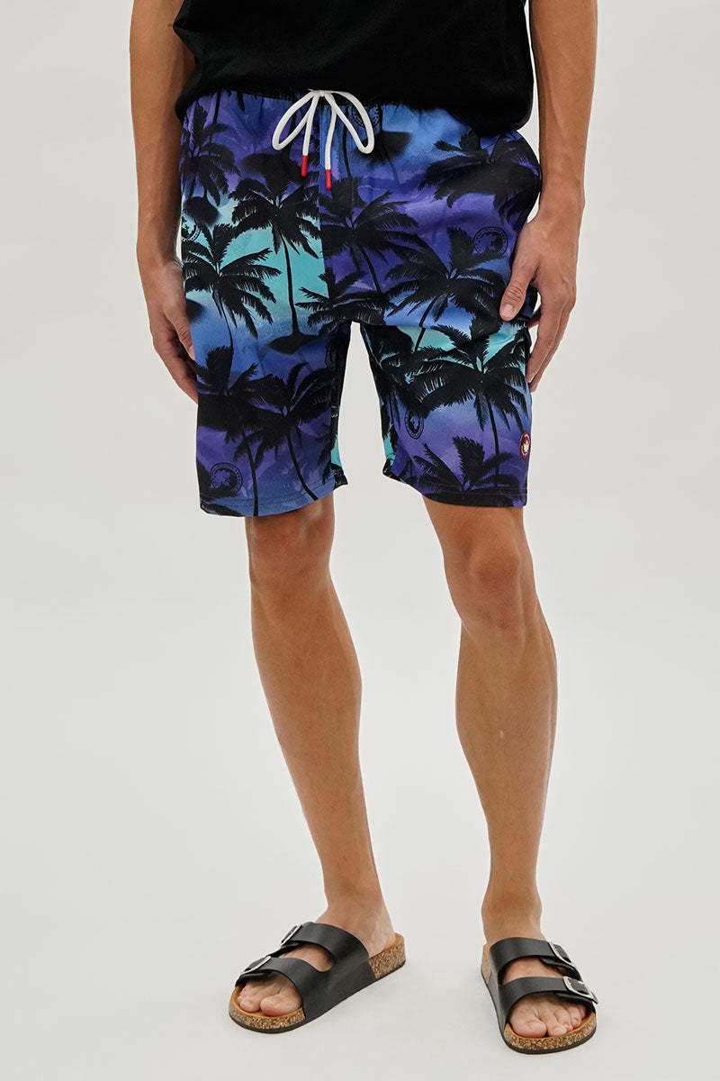 Palm Tree Print Swim Shorts - Blue