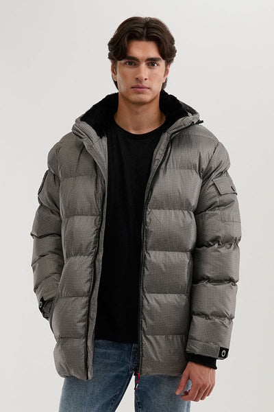 Canada Weather Gear Grid Pattern Puffer Parka Jacket - Grey - Mens Parka Jackets - International Clothiers