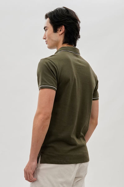 Canada Weather Gear Travel Collection Piping Detail Polo Shirt - Olive - Mens Polo Shirts - International Clothiers