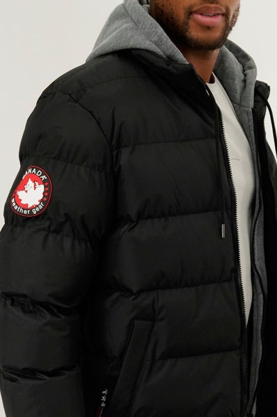 Canada Weather Gear Fleece Hood Puffer Bomber Jacket - Black - Mens Bomber Jackets - International Clothiers