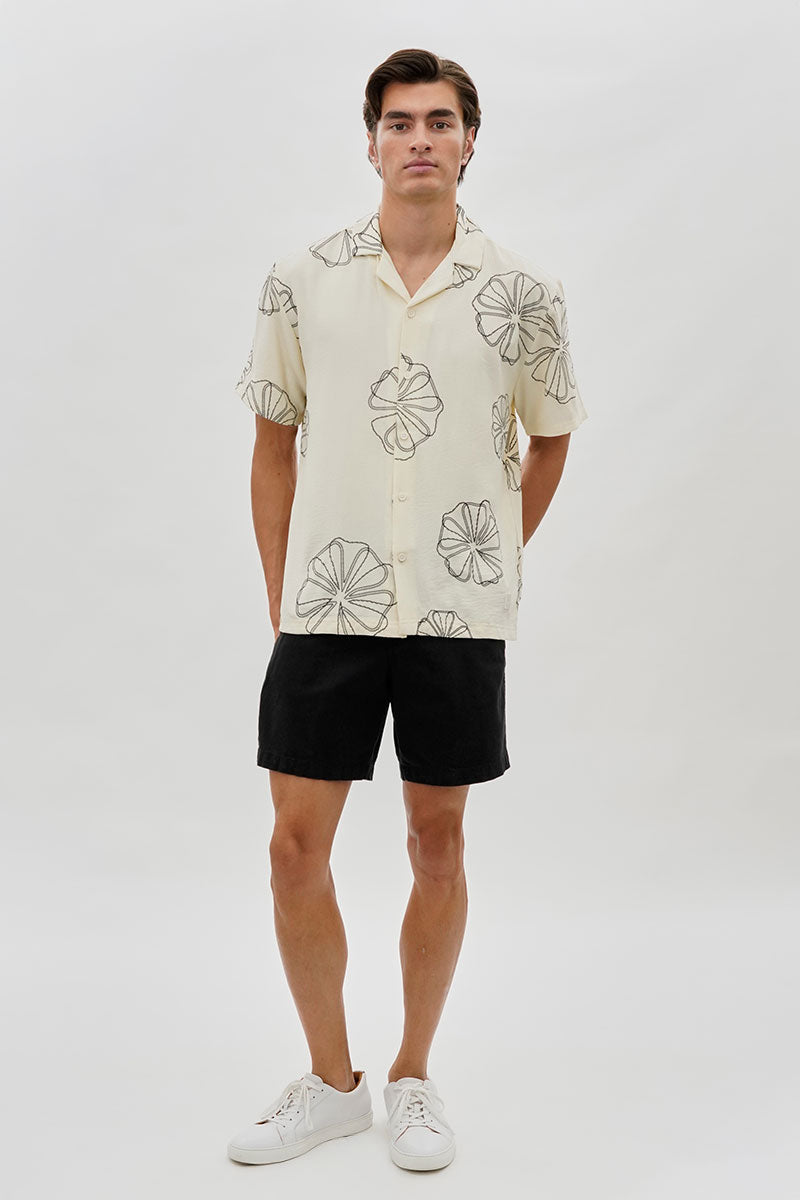 Floral Camp Collar Casual Shirt - Cream
