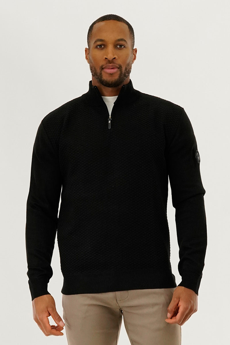 Canada Weather Gear 1/4 Zip Pullover Sweater - Black - Mens Pullover Sweaters - International Clothiers