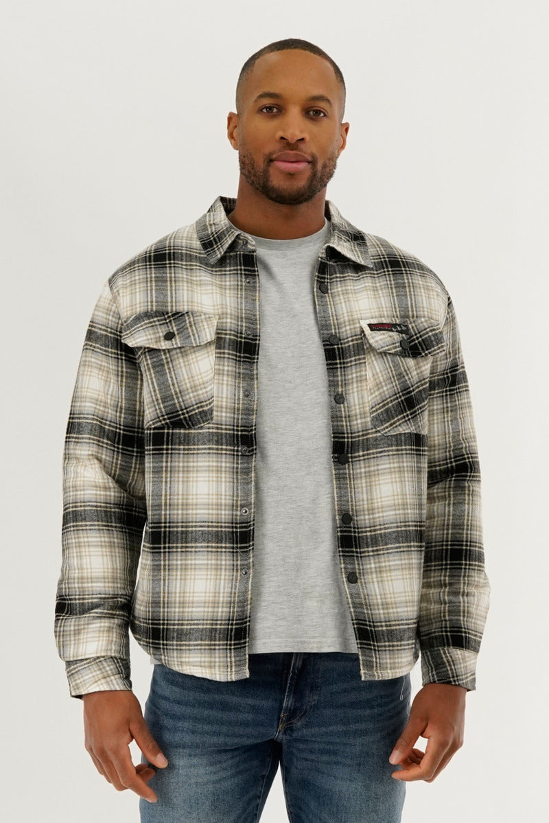 Canada Weather Gear Plaid Plush Lined Lightweight Jacket - Cream - Mens Lightweight Jackets - International Clothiers