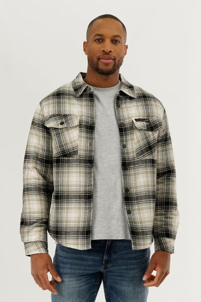 Canada Weather Gear Plaid Plush Lined Lightweight Jacket - Cream - Mens Lightweight Jackets - International Clothiers