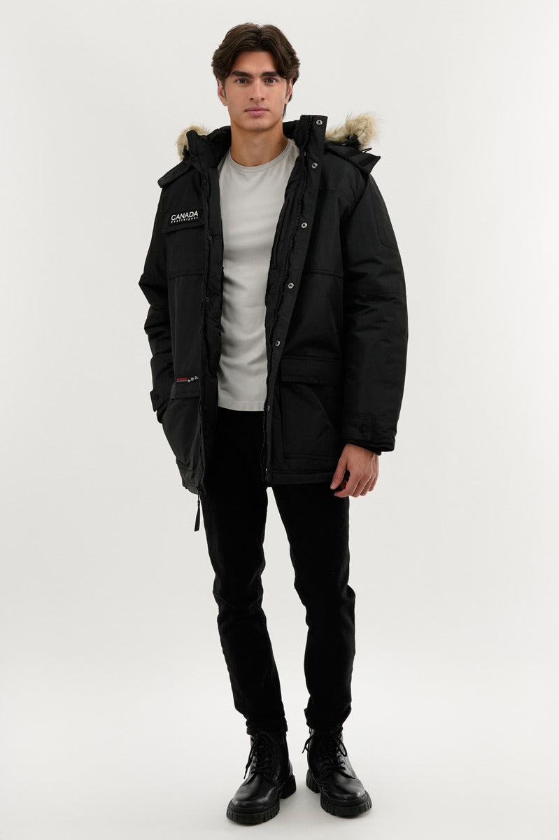 Canada Weather Gear Faux Fur Lined Arctic Parka Jacket - Black - Mens Parka Jackets - International Clothiers