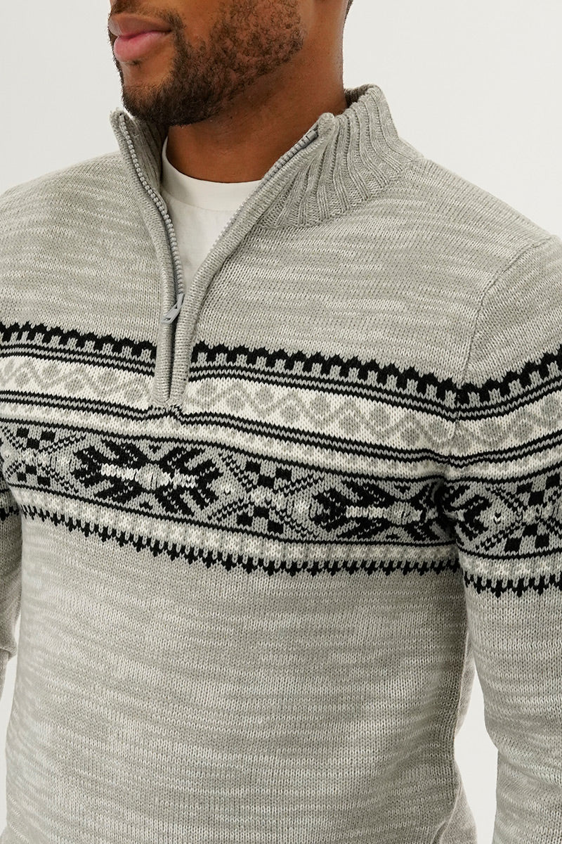 Canada Weather Gear 1/4 Zip Printed Pullover Sweater - Grey - Mens Pullover Sweaters - International Clothiers