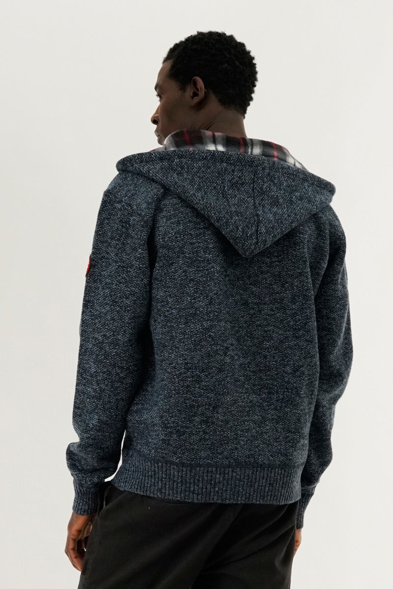 Canada Weather Gear Plaid Lined Zip Up Knit Hoodie - Navy - Mens Hoodies & Sweatshirts - International Clothiers
