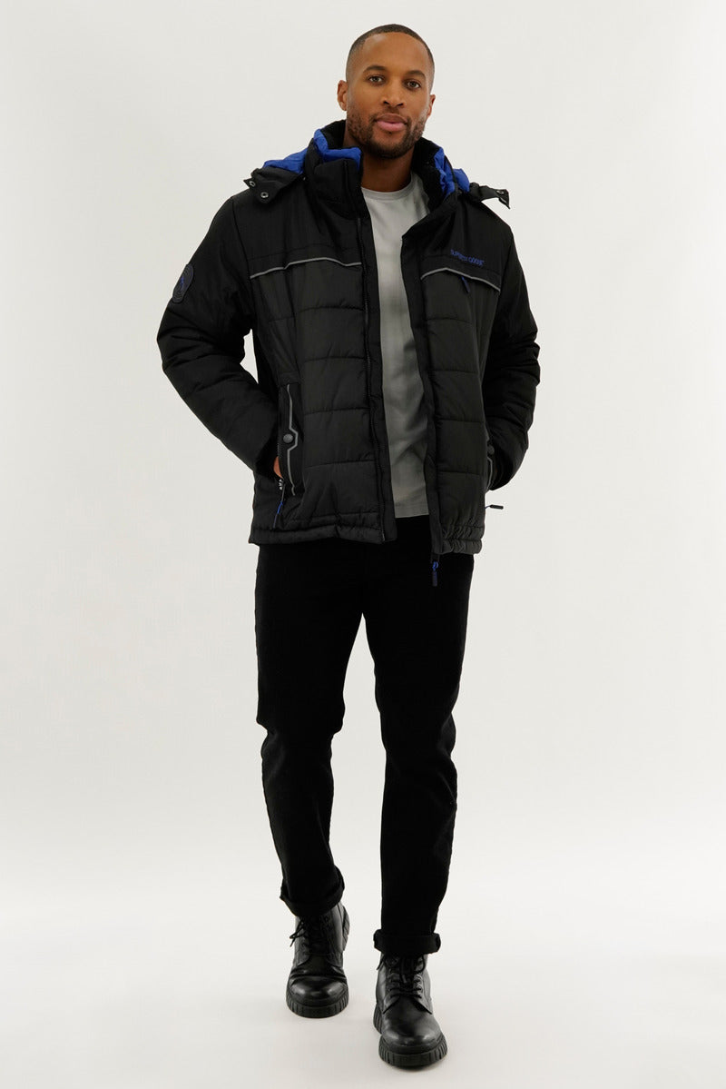 Super Triple Goose Contrast Lining Puffer Bomber Jacket - Blue - Mens Bomber Jackets - International Clothiers