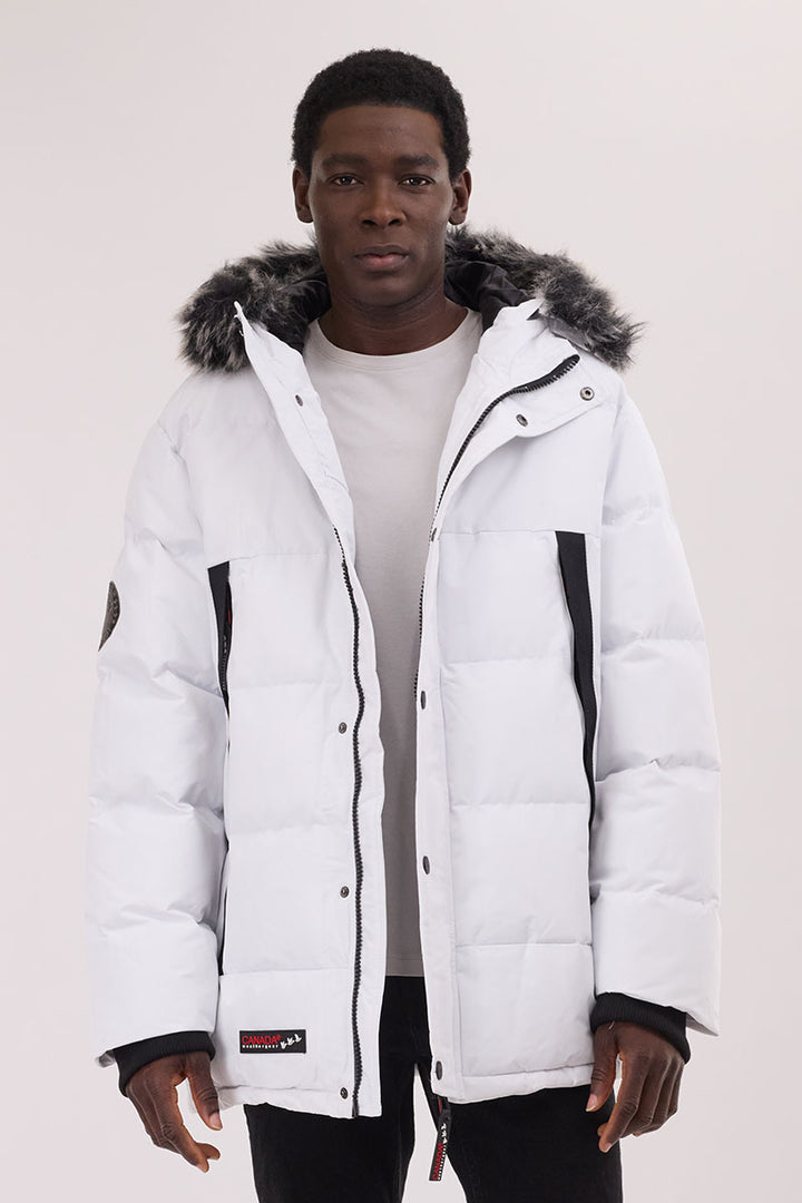 Down Jacket White Parka Mens Coat Canada Weather Gear Faux Fur