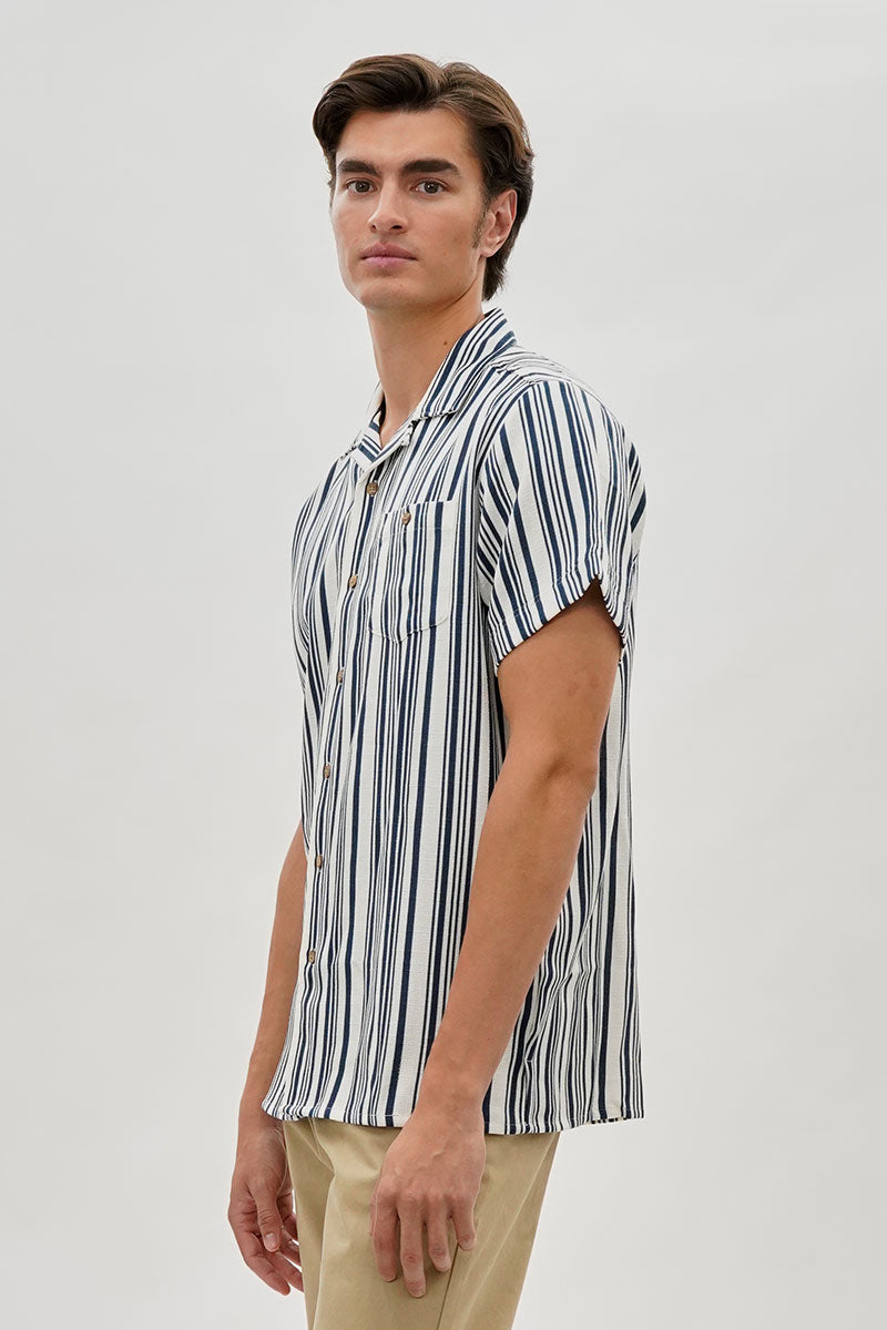 Super Triple Goose Vintage Striped Button Up Casual Shirt - Navy - Mens Casual Shirts - International Clothiers