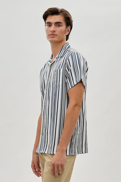 Super Triple Goose Vintage Striped Button Up Casual Shirt - Navy - Mens Casual Shirts - International Clothiers