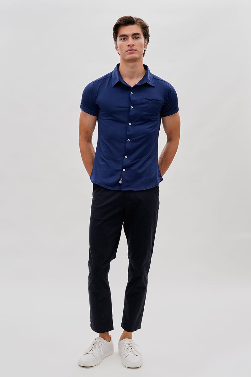Canada Weather Gear Travel Collection Classic Short Sleeve Casual Shirt - Navy - Mens Casual Shirts - International Clothiers