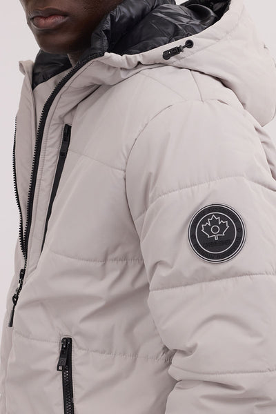Oppenheimer Hooded Puffer Bomber Jacket - Stone - Mens Bomber Jackets - International Clothiers