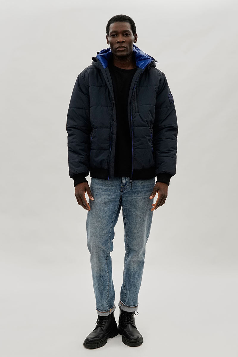 Oppenheimer Hooded Puffer Bomber Jacket - Navy - Mens Bomber Jackets - International Clothiers