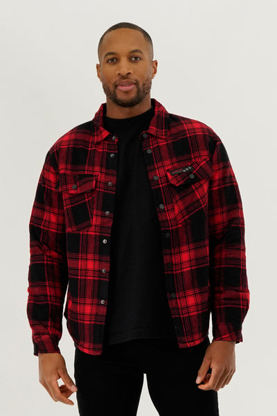 Canada Weather Gear Plaid Plush Lined Lightweight Jacket - Red - Mens Lightweight Jackets - International Clothiers