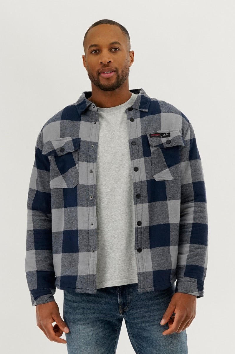 Canada Weather Gear Plaid Plush Lined Lightweight Jacket - Navy - Mens Lightweight Jackets - International Clothiers