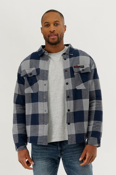 Canada Weather Gear Plaid Plush Lined Lightweight Jacket - Navy - Mens Lightweight Jackets - International Clothiers
