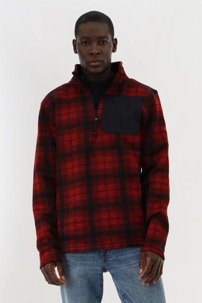 Canada Weather Gear 1/4 Zip Plaid Pullover Sweater - Red - Mens Pullover Sweaters - International Clothiers