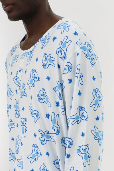 Canada Weather Gear Long Sleeve Teddy Bear Pajama Top - White - Mens Pajamas - International Clothiers