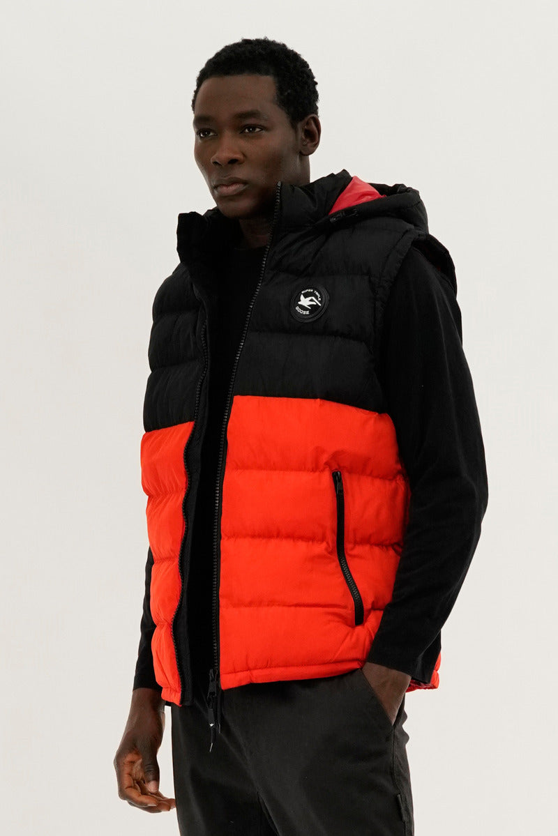 Super Triple Goose Colour Block Hooded Vest - Orange - Mens Vests - International Clothiers