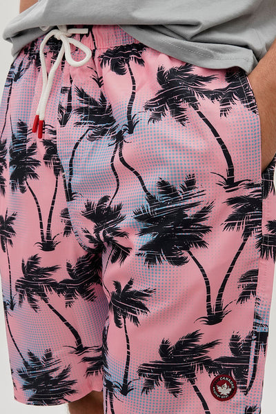 Canada Weather Gear Palm Tee Print Swim Shorts - Pink - Mens Shorts & Capris - International Clothiers