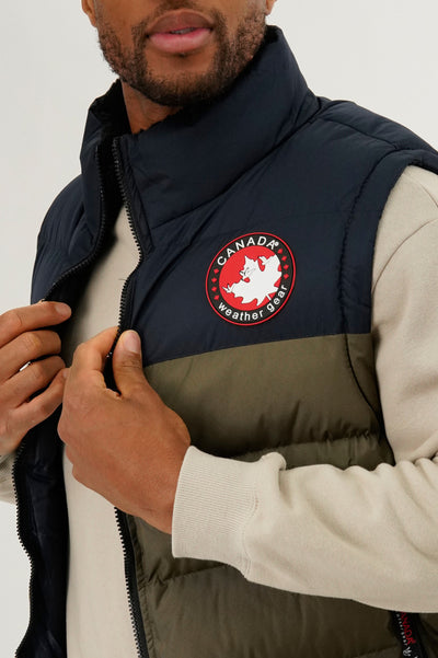 Canada Weather Gear Colour Block Puffer Vest - Olive - Mens Vests - International Clothiers