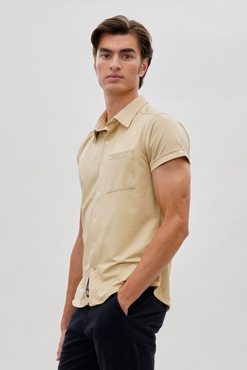 Canada Weather Gear Travel Collection Classic Short Sleeve Casual Shirt - Beige - Mens Casual Shirts - International Clothiers
