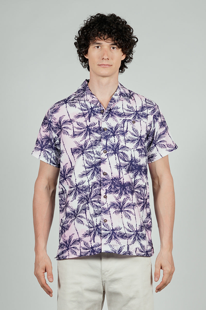 Boardsports Palm Tree Print Camp Collar Casual Shirt - Pink