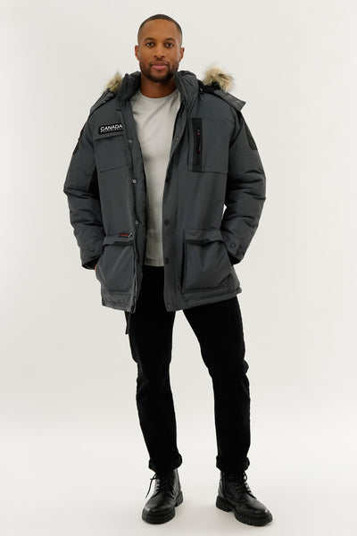 Canada Weather Gear Faux Fur Lined Arctic Parka Jacket - Grey - Mens Parka Jackets - International Clothiers