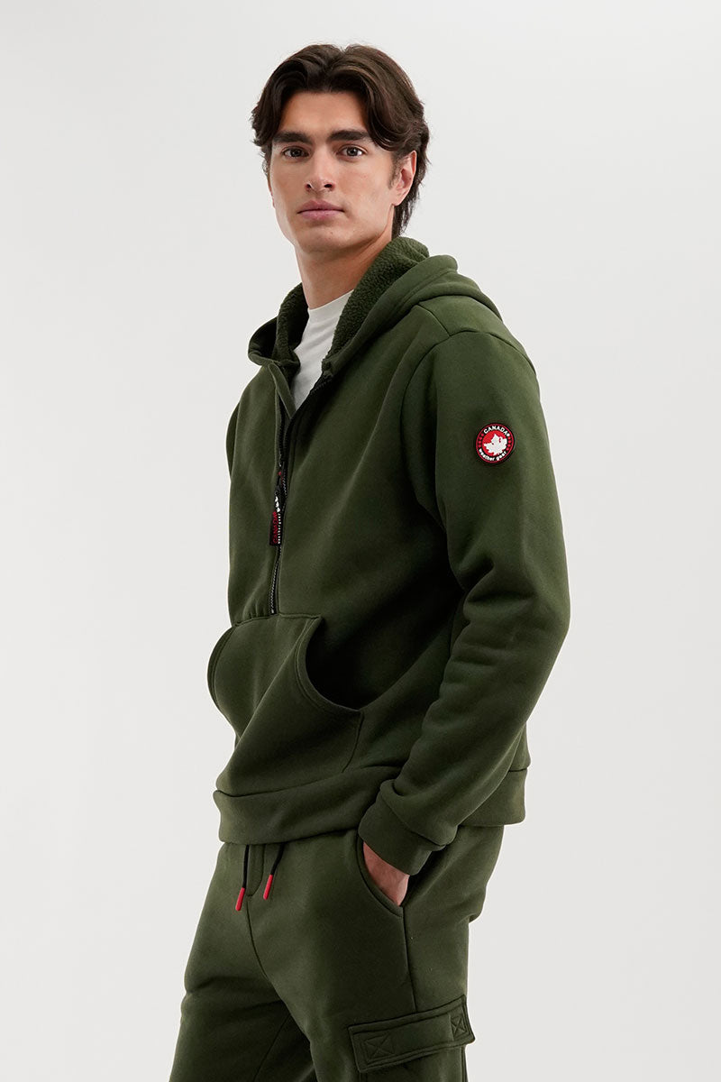 Canada Weather Gear Fleece Half Zip Hoodie - Olive - Mens Hoodies & Sweatshirts - International Clothiers