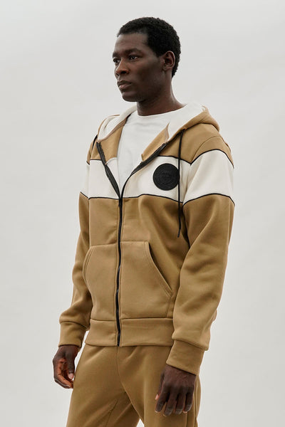 Super Triple Goose Colour Block Zip Up Hoodie - Beige - Mens Hoodies & Sweatshirts - International Clothiers