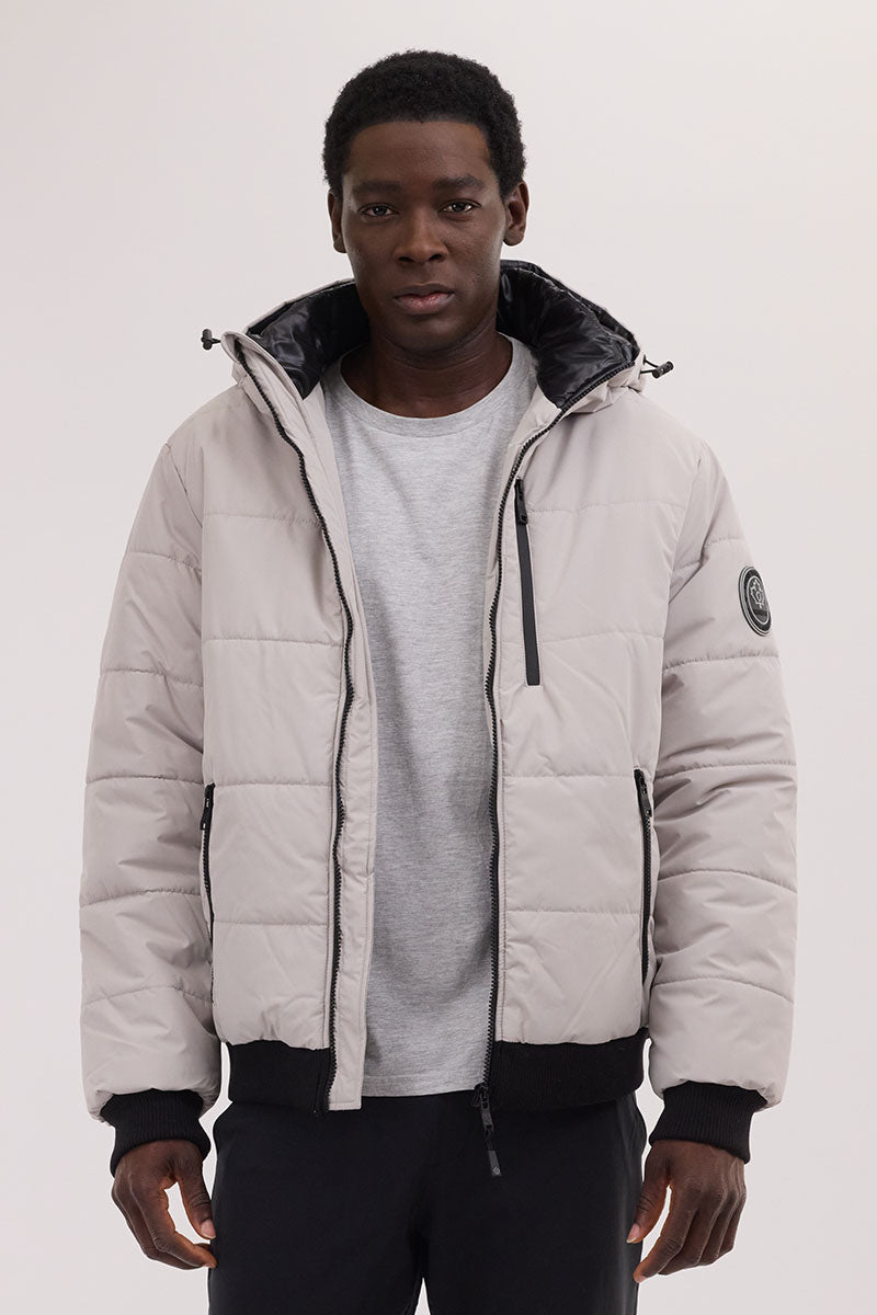 Oppenheimer Hooded Puffer Bomber Jacket - Stone - Mens Bomber Jackets - International Clothiers