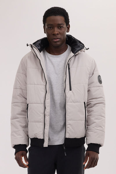 Oppenheimer Hooded Puffer Bomber Jacket - Stone - Mens Bomber Jackets - International Clothiers