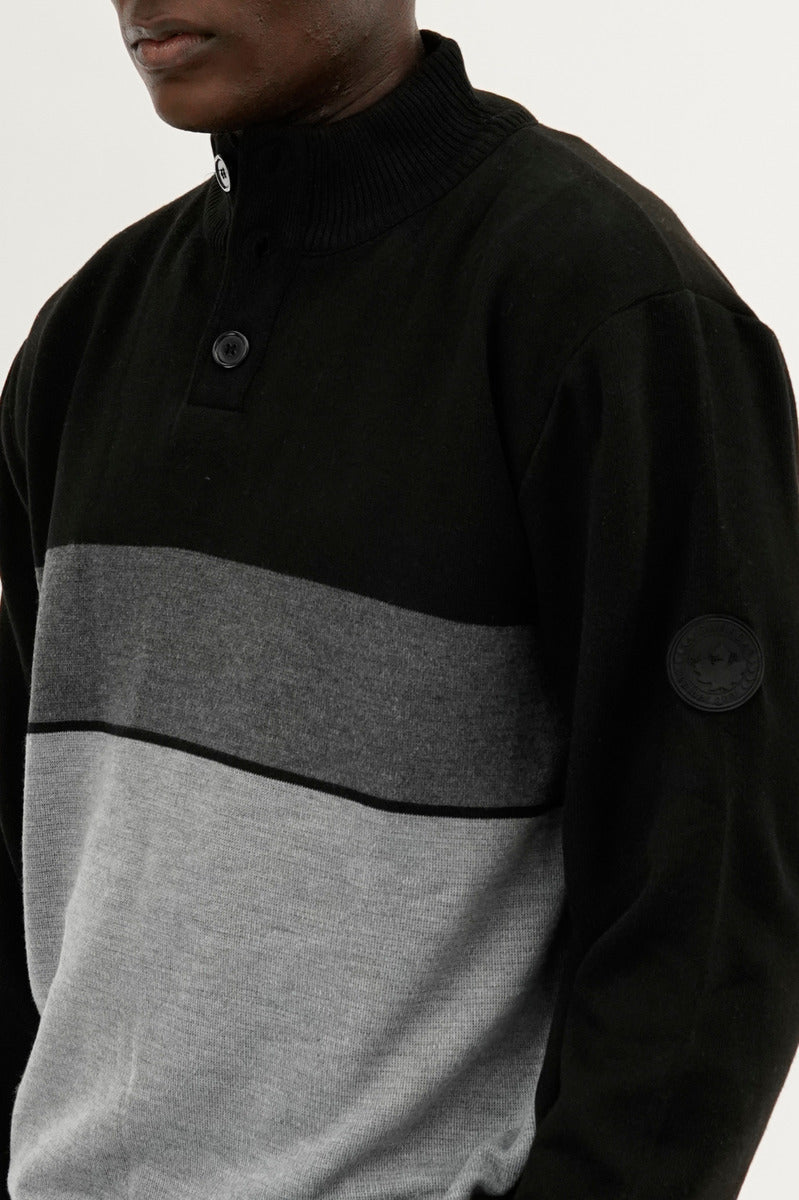 Canada Weather Gear Button Up Colour Block Pullover Sweater - Grey - Mens Pullover Sweaters - International Clothiers