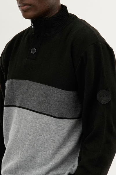 Canada Weather Gear Button Up Colour Block Pullover Sweater - Grey - Mens Pullover Sweaters - International Clothiers