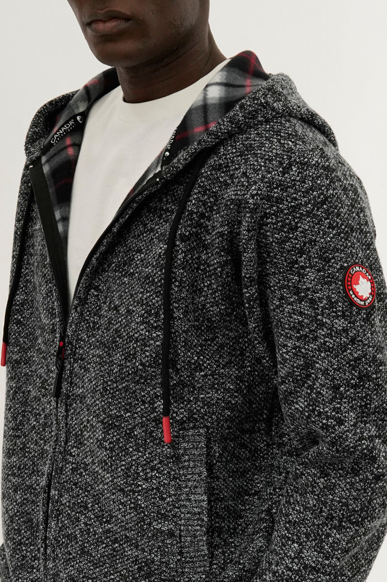Canada Weather Gear Plaid Lined Zip Up Knit Hoodie - Black - Mens Hoodies & Sweatshirts - International Clothiers