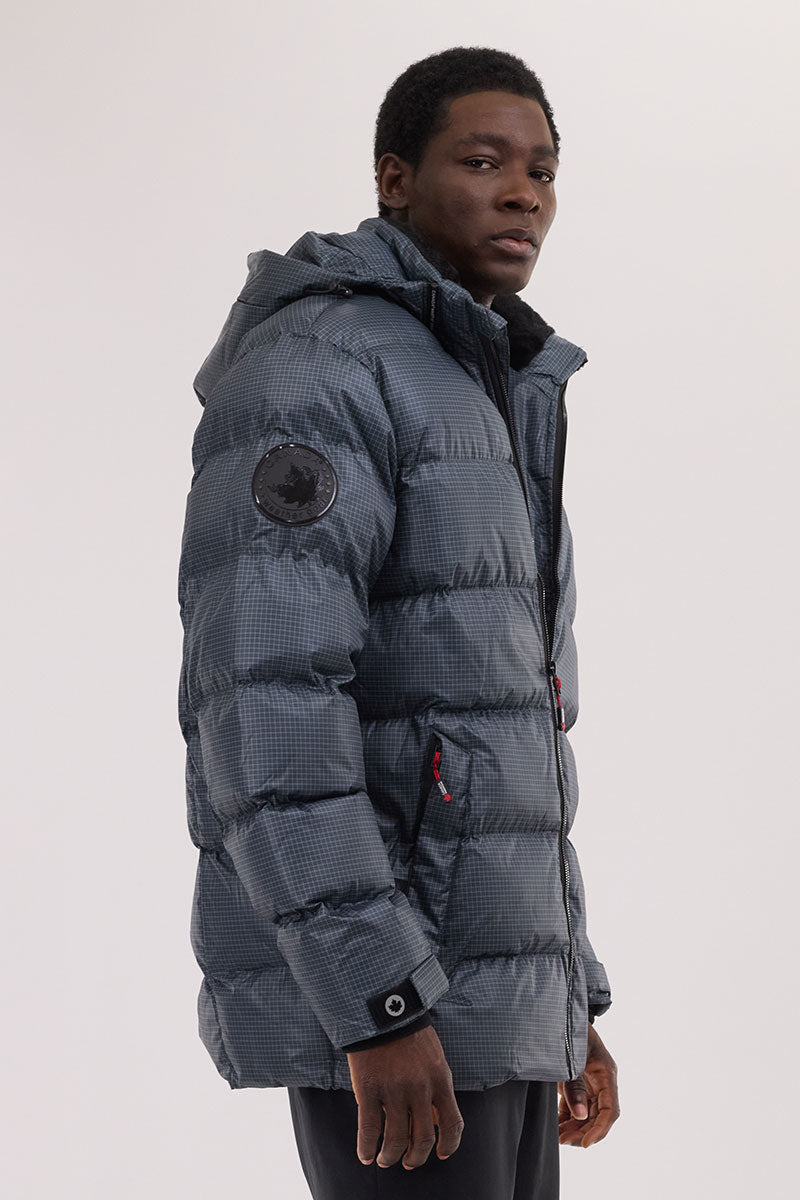Canada Weather Gear Grid Pattern Puffer Parka Jacket - Blue - Mens Parka Jackets - International Clothiers