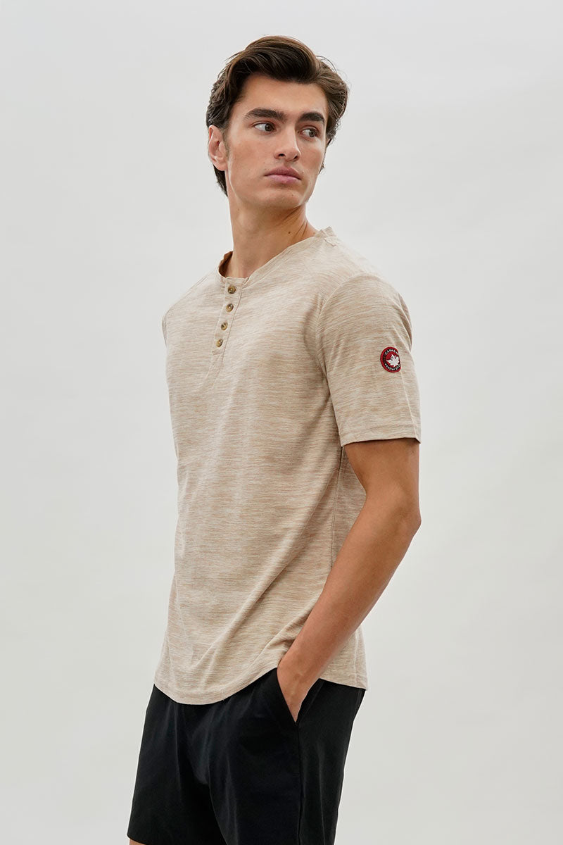 Canada Weather Gear Short Sleeve Henley Tee - Beige - Mens Tees & Tank Tops - International Clothiers