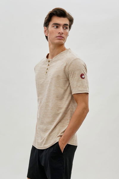 Canada Weather Gear Short Sleeve Henley Tee - Beige - Mens Tees & Tank Tops - International Clothiers