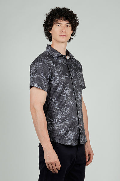Canada Weather Gear Travel Collection Floral Button Up Casual Shirt - Black
