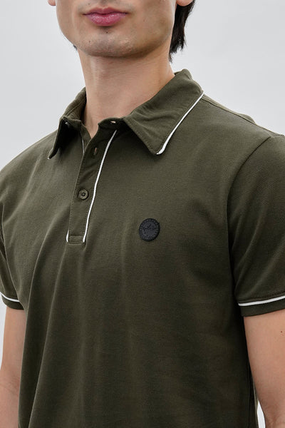 Canada Weather Gear Travel Collection Piping Detail Polo Shirt - Olive - Mens Polo Shirts - International Clothiers