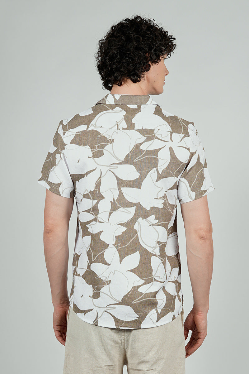 Kenneth Blake Floral Basic Button Up Casual Shirt - Taupe