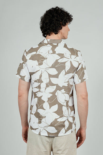 Kenneth Blake Floral Basic Button Up Casual Shirt - Taupe