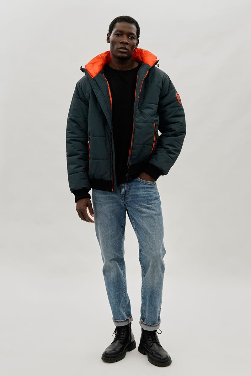 Hooded Puffer Bomber Jacket - Teal