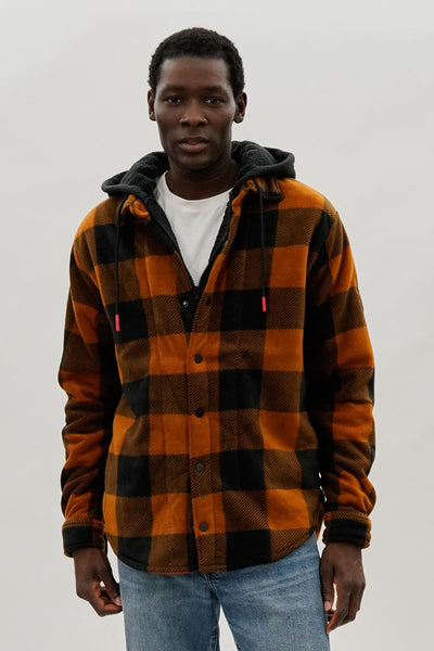 Canada Weather Gear Plaid Sherpa Lined Lightweight Jacket - Orange - Mens Lightweight Jackets - International Clothiers