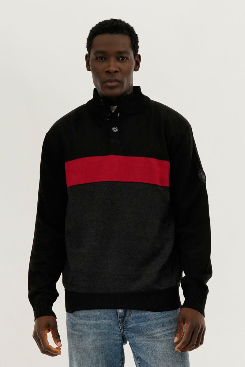 Canada Weather Gear Button Up Colour Block Pullover Sweater - Red - Mens Pullover Sweaters - International Clothiers