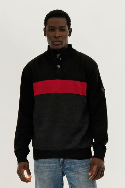 Canada Weather Gear Button Up Colour Block Pullover Sweater - Red - Mens Pullover Sweaters - International Clothiers