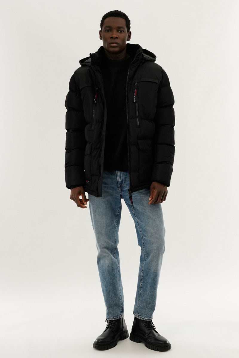 Canada Weather Gear Colour Block Puffer Bomber Jacket - Black - Mens Bomber Jackets - International Clothiers