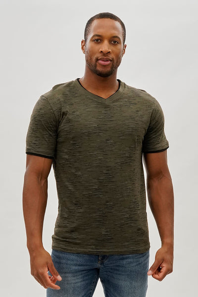 Canada Weather Gear Vintage Patterned V-Neck Tee - Olive - Mens Tees & Tank Tops - International Clothiers